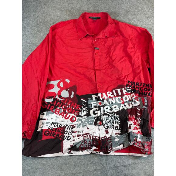 VINTAGE Le Jean De Marithe Francois Girbaud Shirt Mens 2XL Red Button Down Y2K - Picture 1 of 8